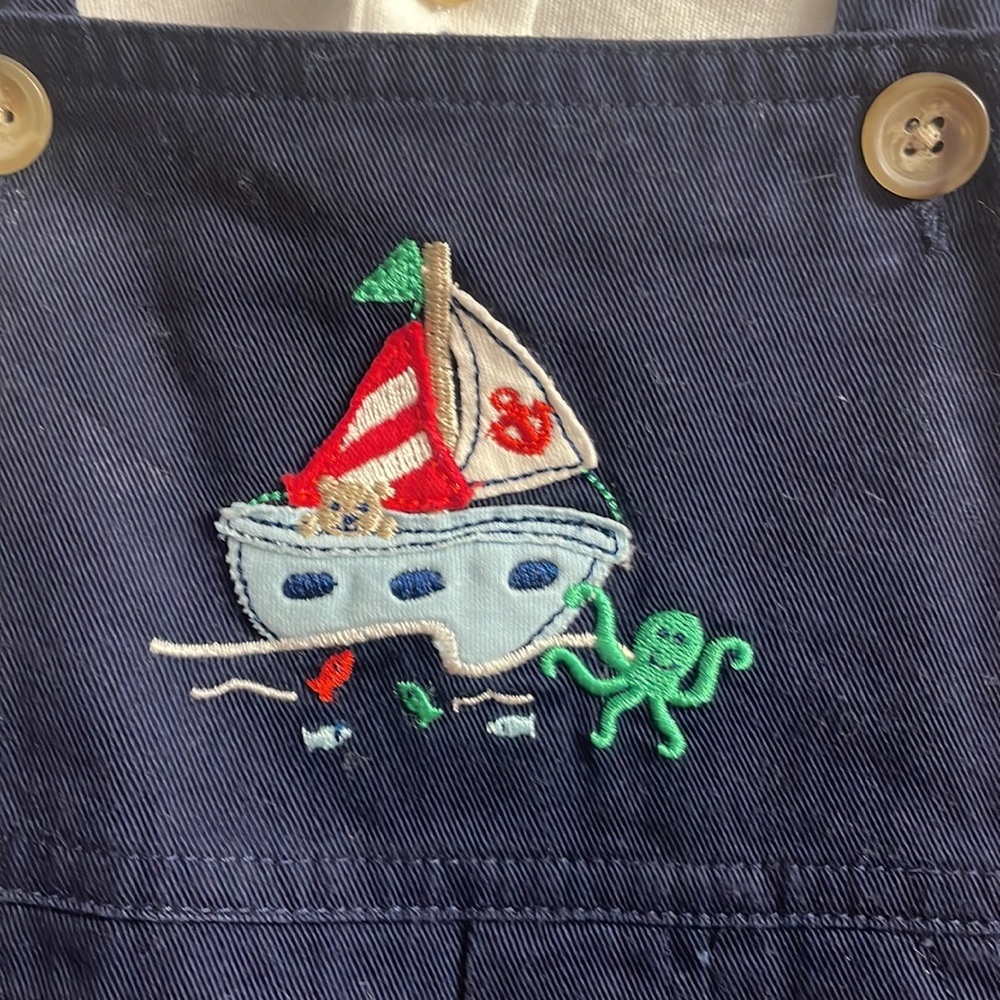Starting Out Overall Set Embroidered w/Sailboats & Octopus.6m like new - Picture 2 of 6